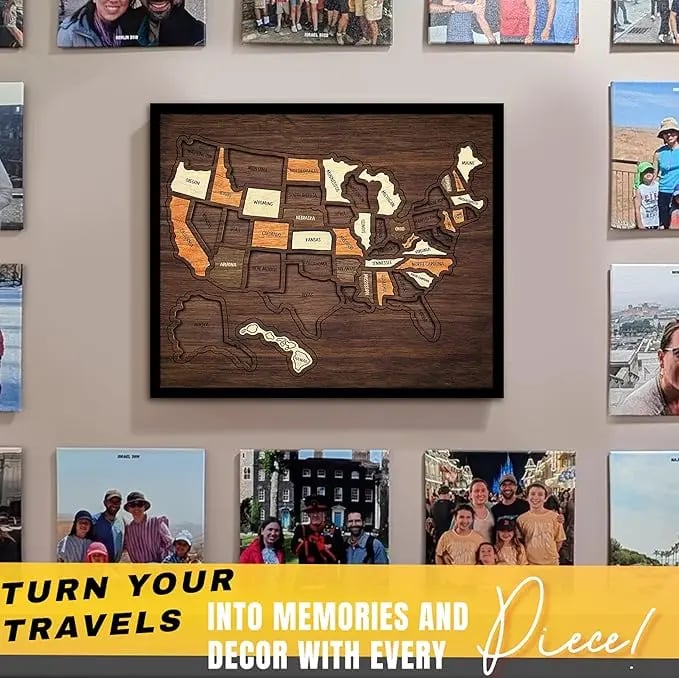 Wooden USA Travel Map Puzzle – Track Your Journey & Memories