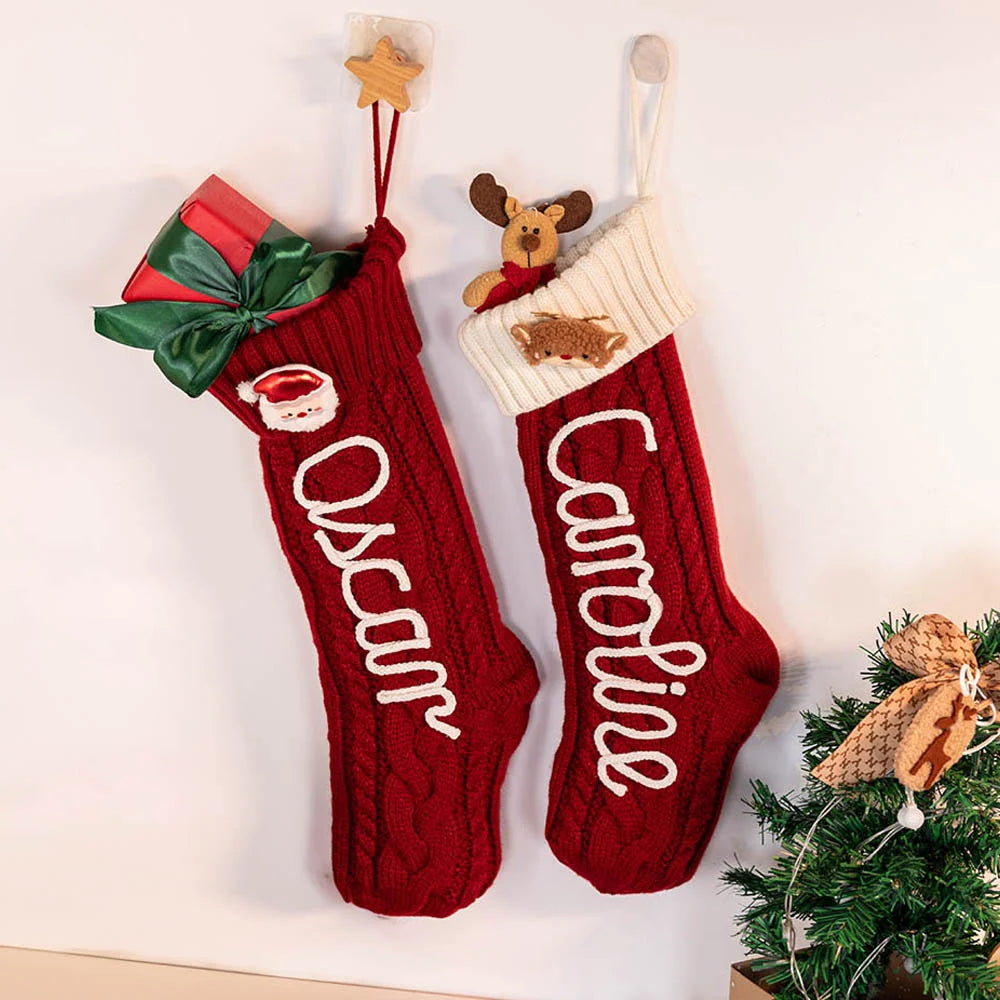 Personalized Snowman Santa Claus Elk Knitted Christmas Stocking with Name Christmas Gift for Family