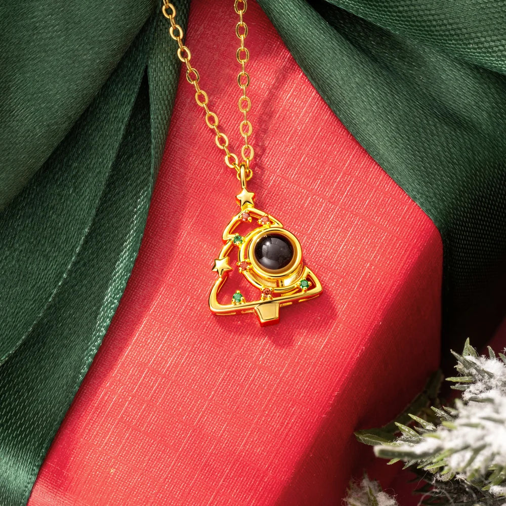 Personalized Christmas Tree Micro-Carved Photo Projection Necklace