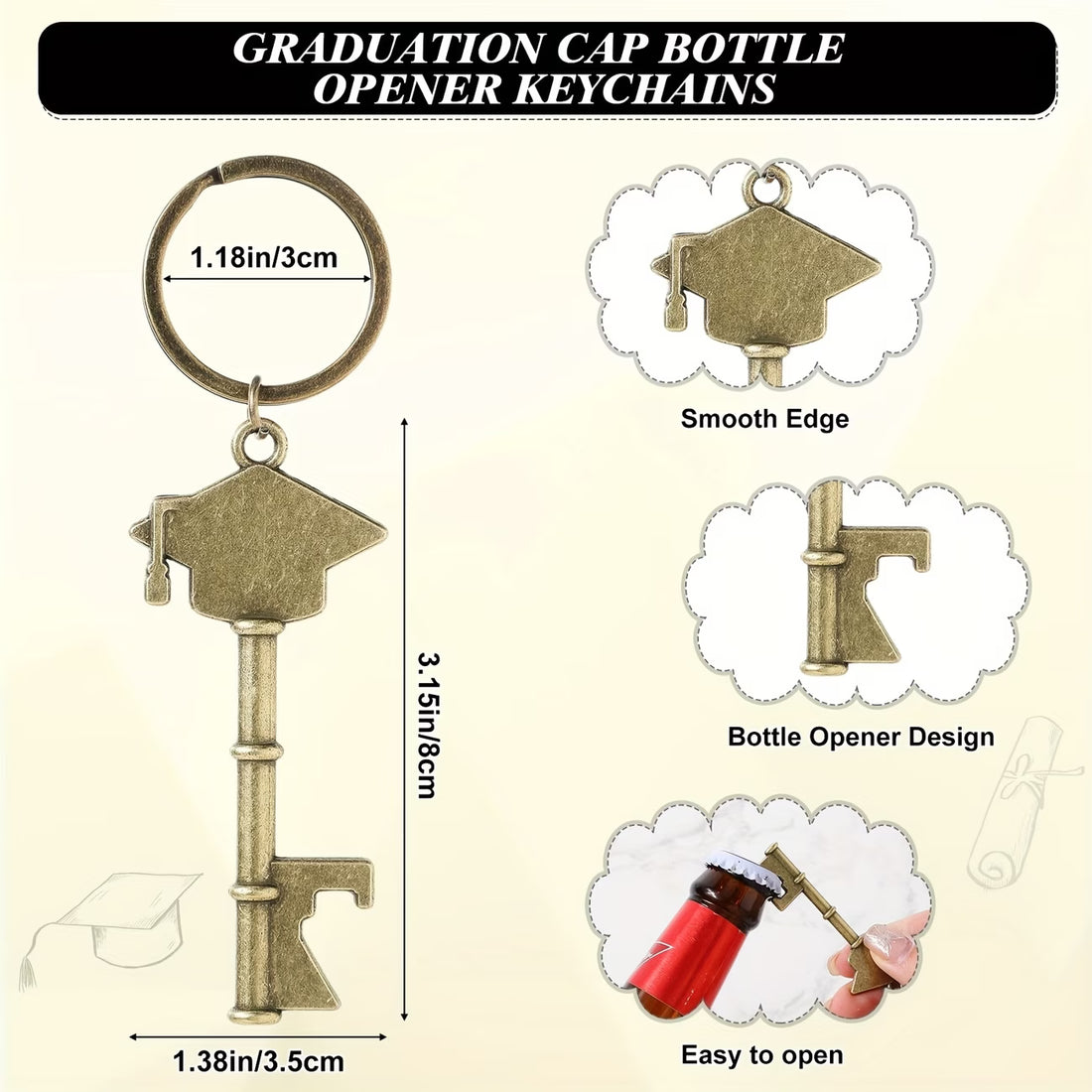 50 Pack Class of 2026 Graduation Keychain Gifts – Bottle Opener with Cards & Organza Bags (Bronze)