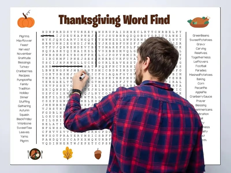 Jumbo Thanksgiving & Christmas Word Search Poster(Giant 36"x24" Wall Game)