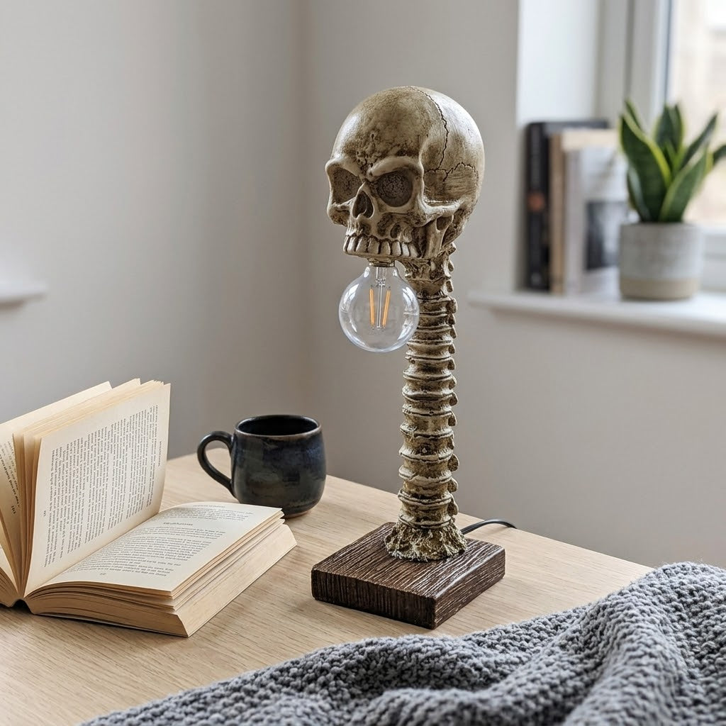 Skull Spine LED Desk Lamp – Gothic Halloween Decor Light