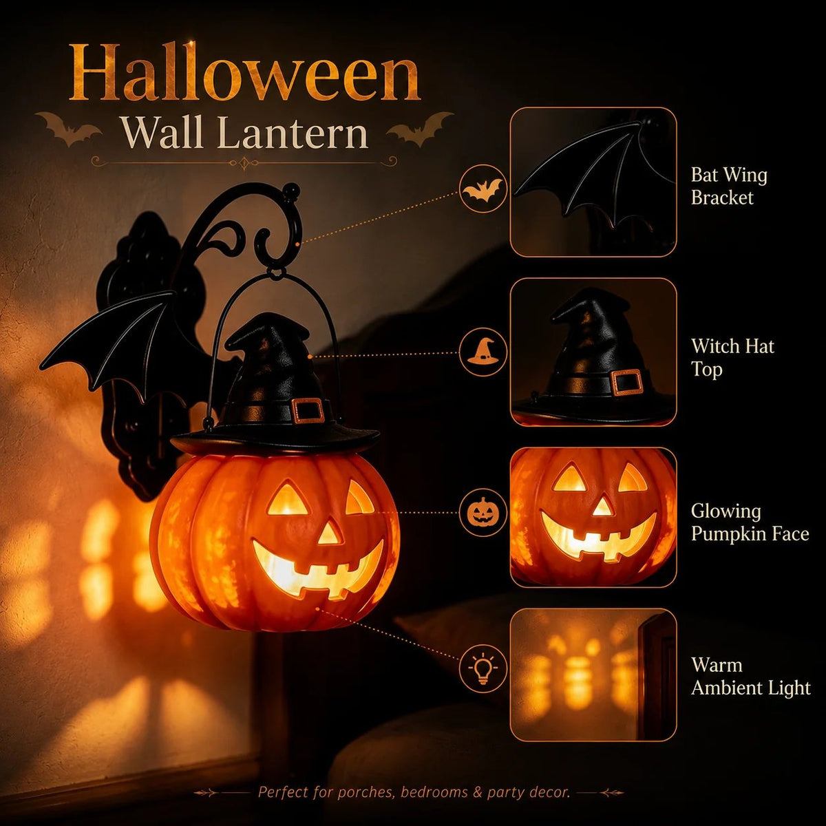 Bat Hat Pumpkin Wall Lamp 🦇