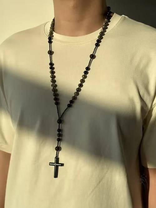 Healing Crystal Yooperlite Fire Stone Rosary Necklace