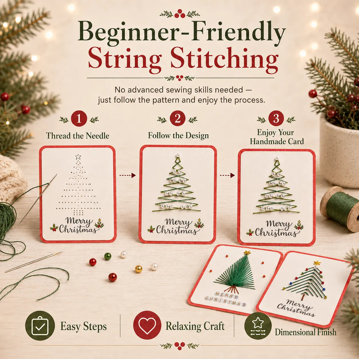 🎄6 Festive Designs ✨| Christmas Thread Art Card Kit – Create Beautiful Handmade Holiday Cards ✨