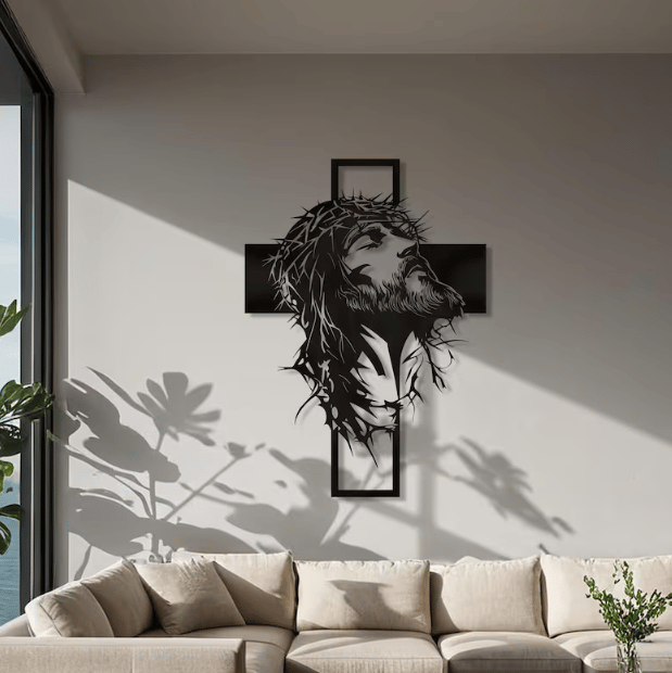 Jesus Cross Iron Sign Christ Wall Art Decor