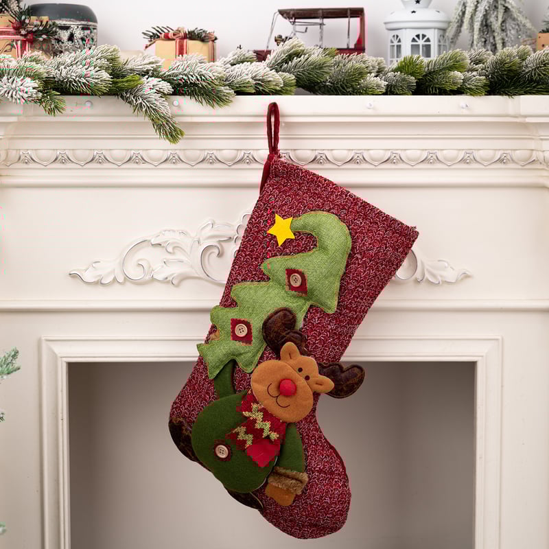 Christmas Stocking with Santa, Snowman and Reindeer