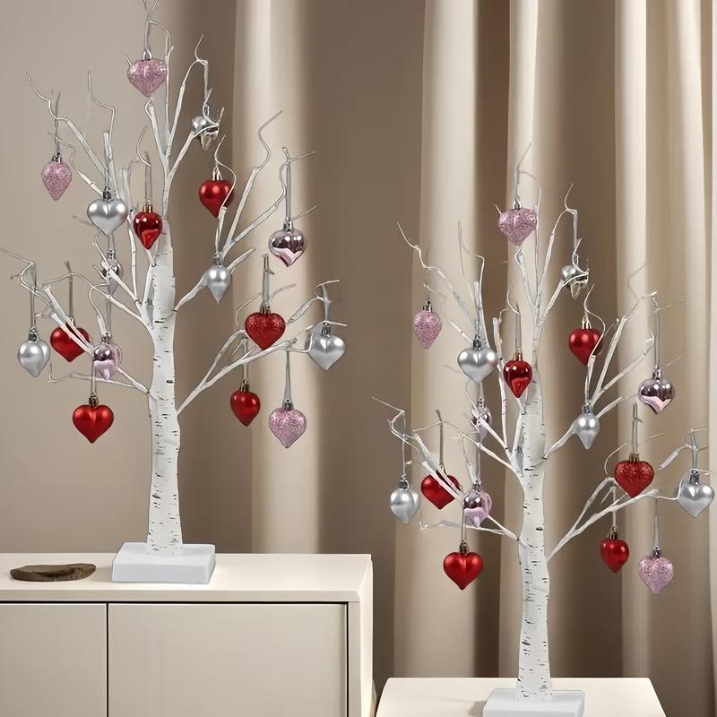 Romantic Heart-Shaped Birch Tree Lamp With 18 Heart Ornaments