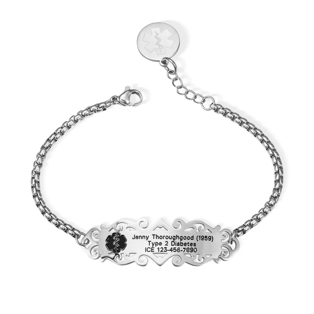 Personalized adjustable  ID bracelet with engraved text