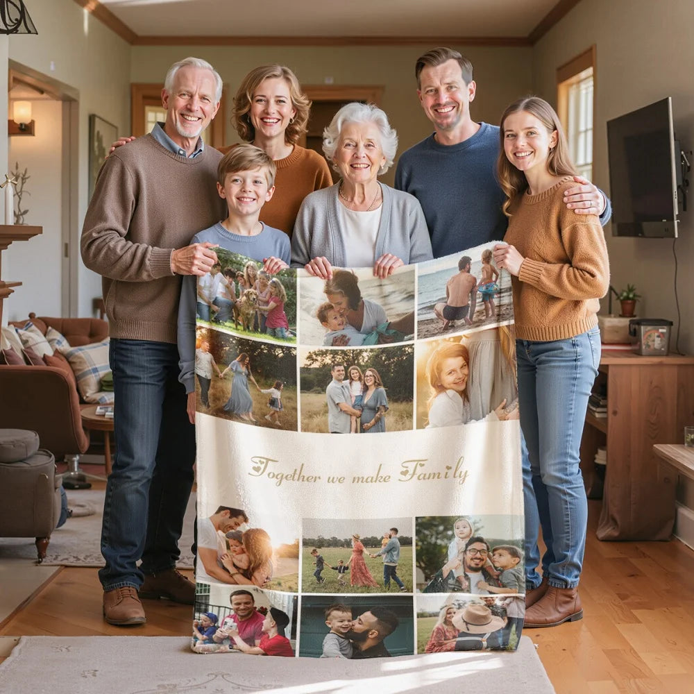 Personalized 12 Photos Collage Super Soft Blanket with Text Christmas Thanksgiving Day Gift for Family Friend