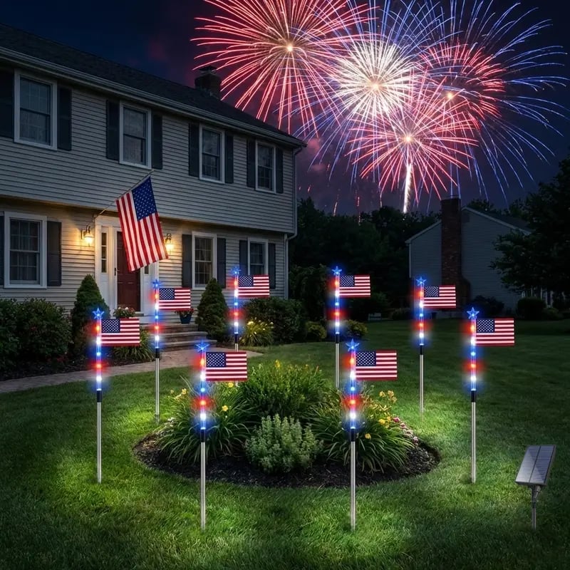 8PCS Solar American Flag Path Lights 🇺🇸