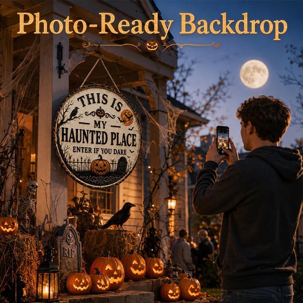 Haunted Place Halloween Door Sign – Spooky Home Decor