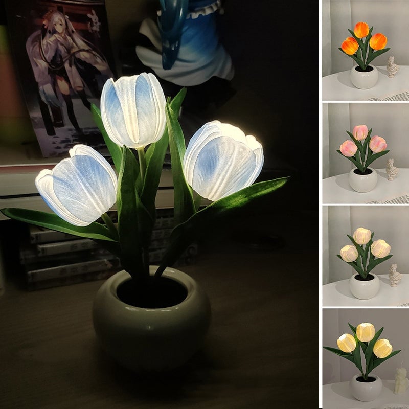 🌷LED Night Light – Tulip Design with Vase
