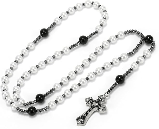 Healing Crystal Yooperlite Fire Stone Rosary Necklace