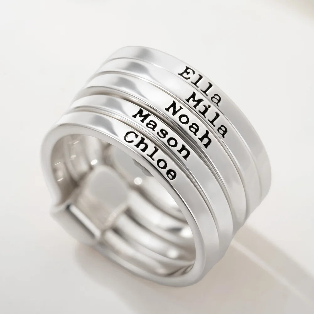 Personalized  Heart Women Stacking Rings with Engraved 2-5 Names Family Jewelry Mother's Day Birthday Gift for Mom Grandma