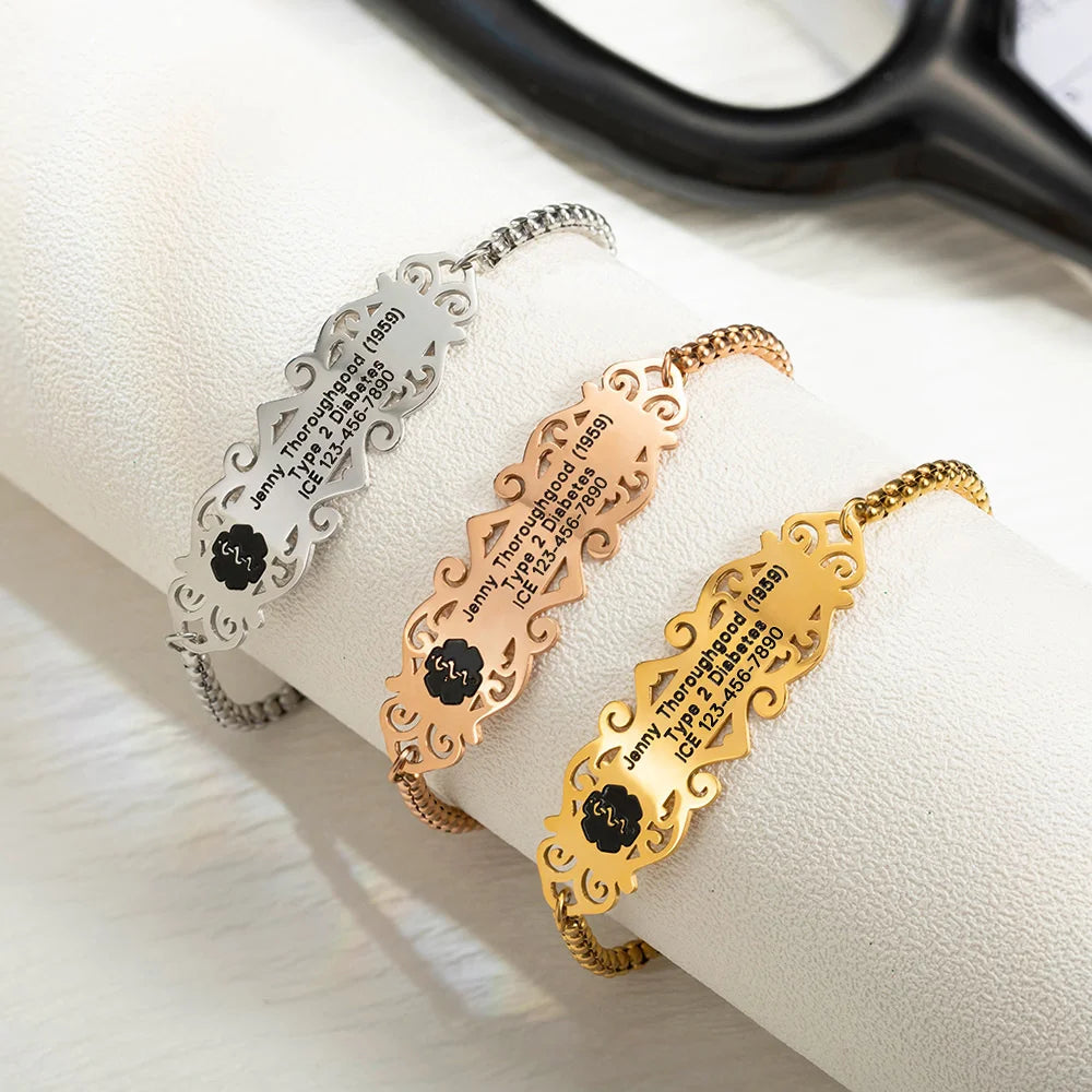 Personalized adjustable  ID bracelet with engraved text