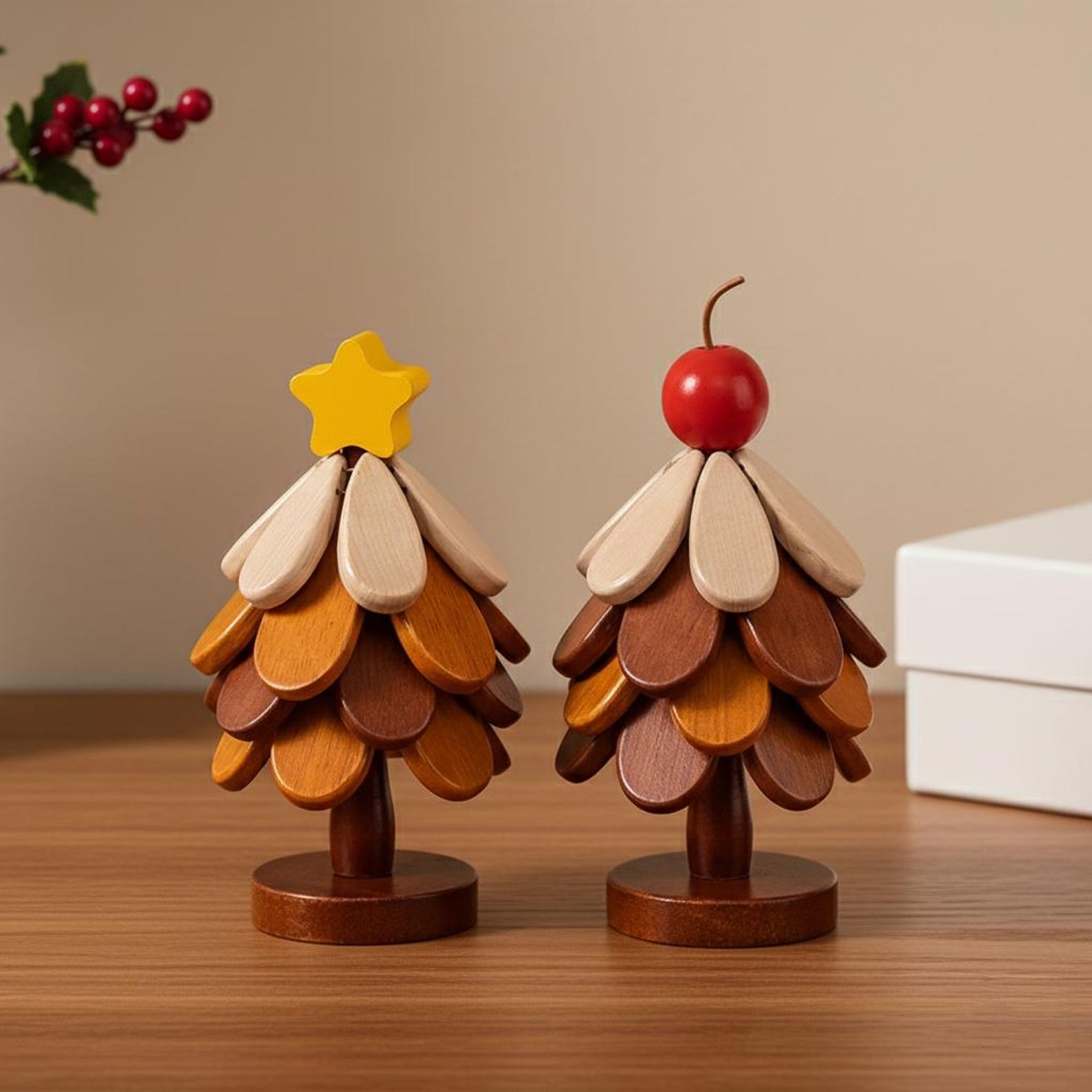 Wooden Christmas Tree Trivet Set