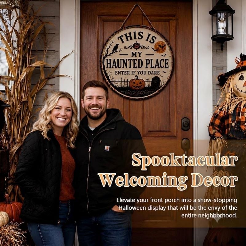 Haunted Place Halloween Door Sign – Spooky Home Decor