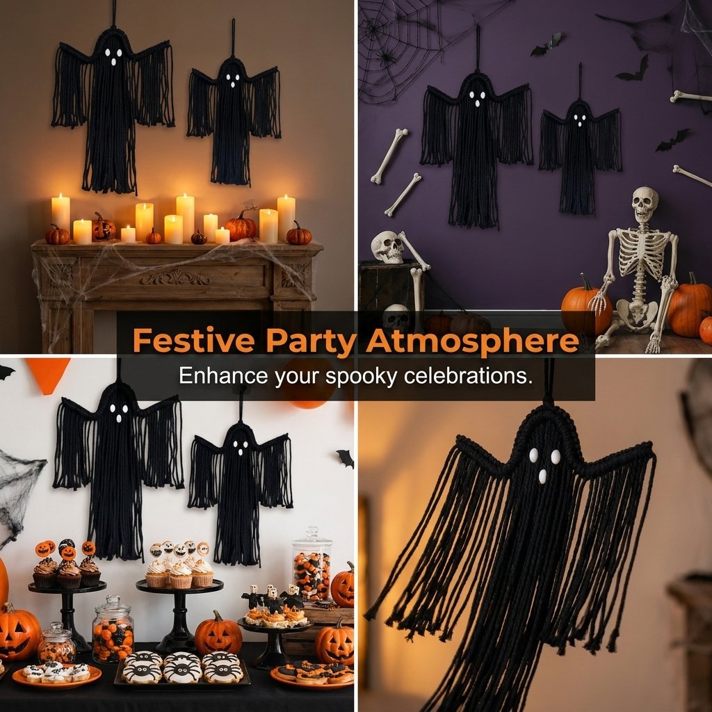 Woven Halloween Ghost Wall Decor - Handmade Boho Hanging Decoration