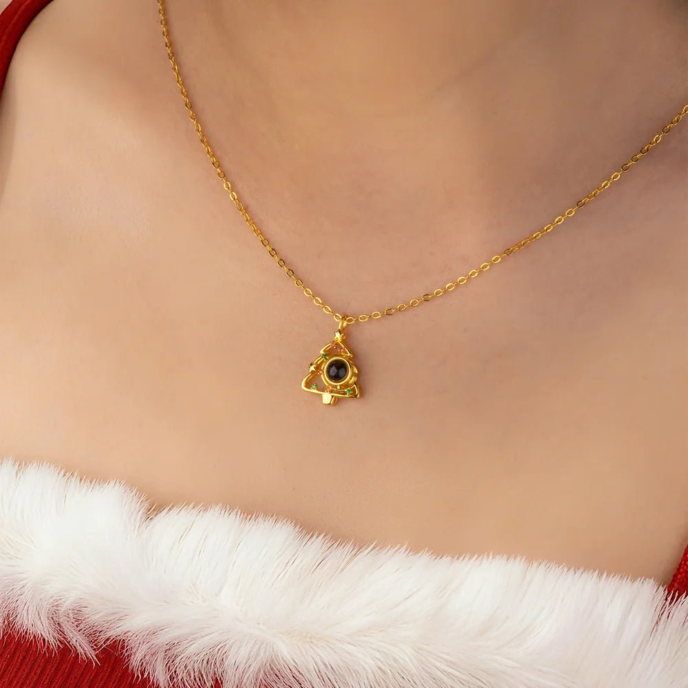 Personalized Christmas Tree Micro-Carved Photo Projection Necklace