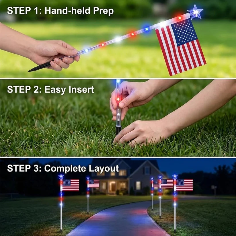 8PCS Solar American Flag Path Lights 🇺🇸