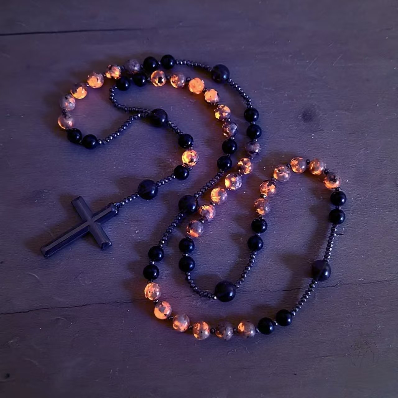 Healing Crystal Yooperlite Fire Stone Rosary Necklace