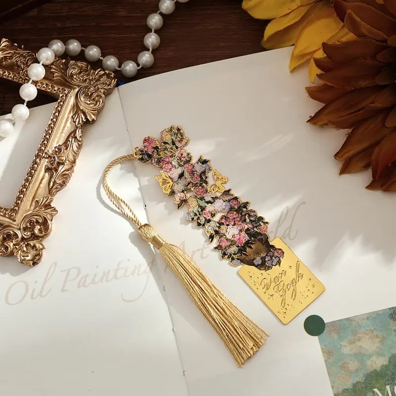8-Piece Gold Tassel Bookmark Set – Inspired by Van Gogh & Monet