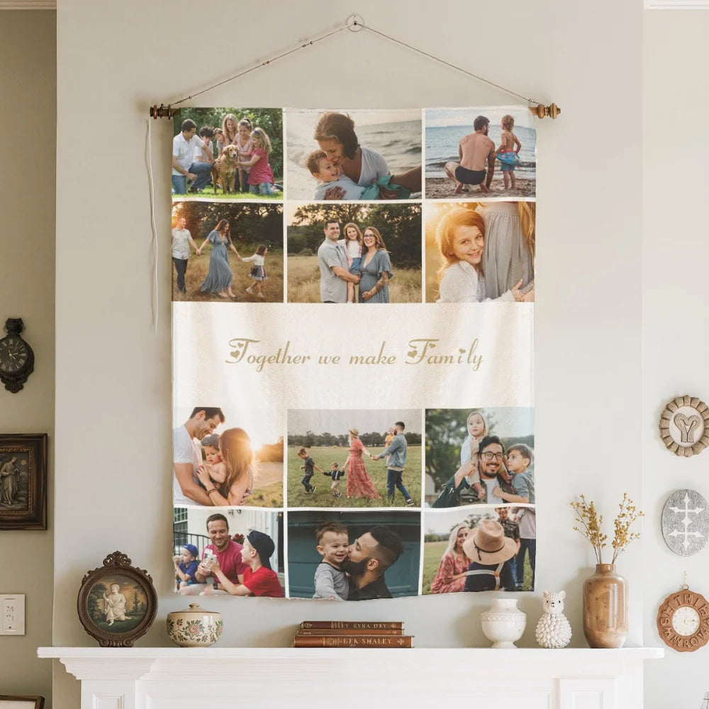 Personalized 12 Photos Collage Super Soft Blanket with Text Christmas Thanksgiving Day Gift for Family Friend
