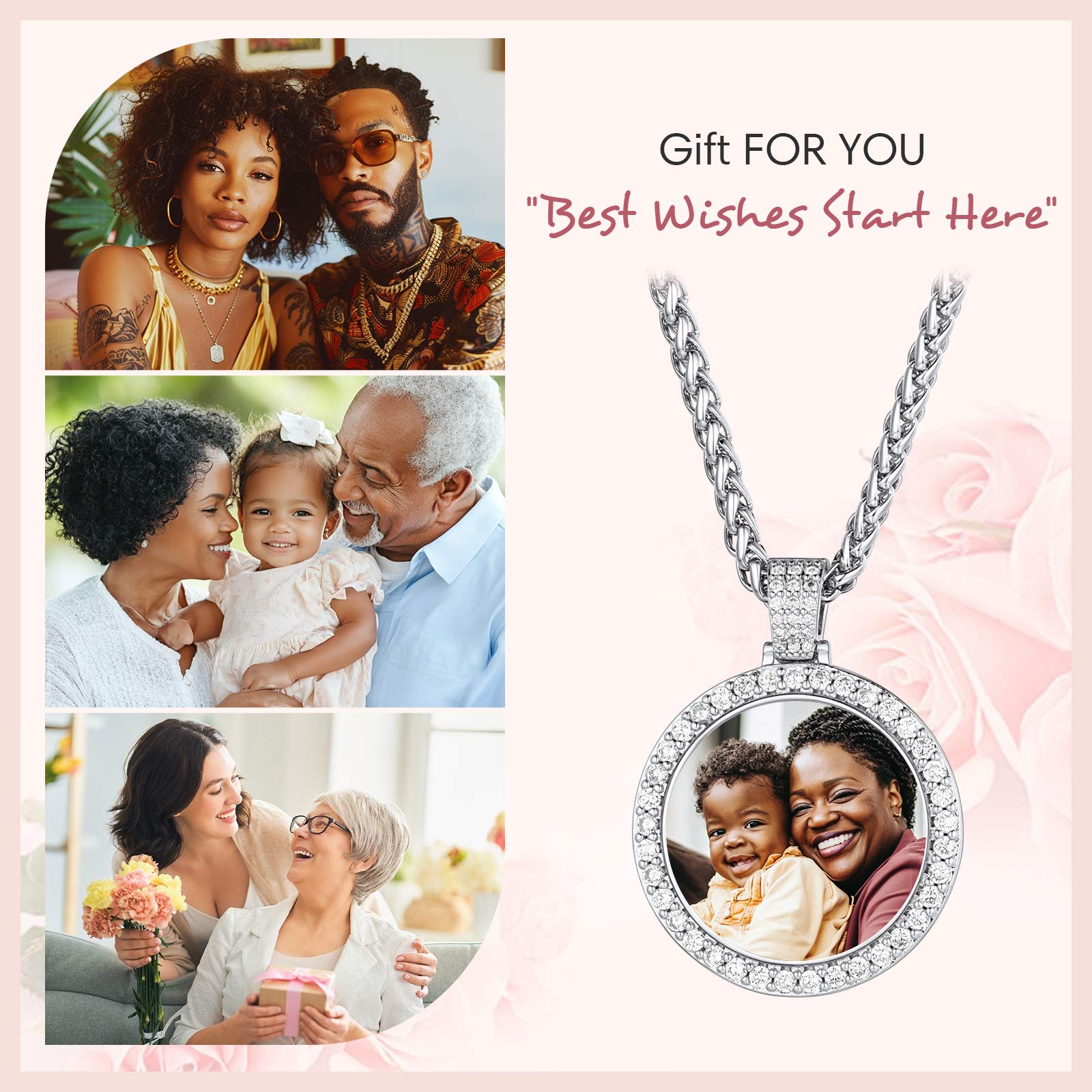 Custom CZ Picture Pendant Necklace