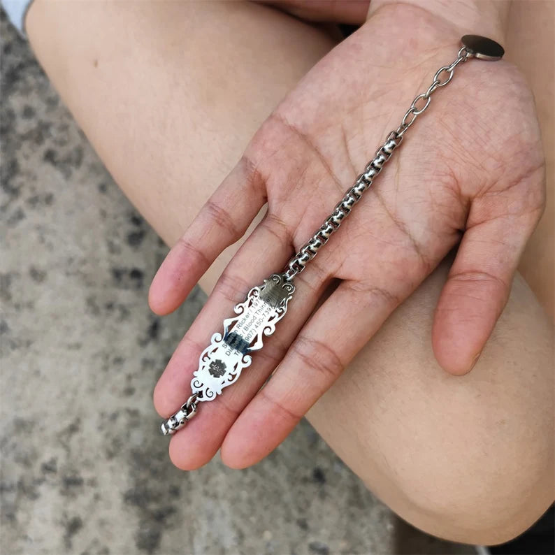 Personalized adjustable  ID bracelet with engraved text