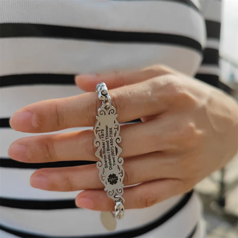 Personalized adjustable  ID bracelet with engraved text
