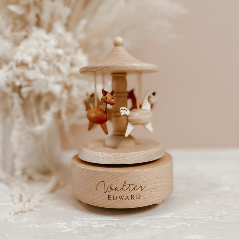 Personalised  Baby Gift Musical Carousel Wooden - Musical Carousel - Baby Keepsake - Custom Heirloom Music Box - Newborn Gift
