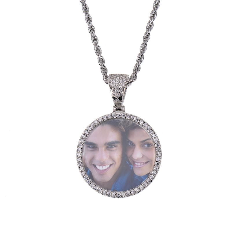 Personalized Diamond Studded Angel Wings Photo Necklace