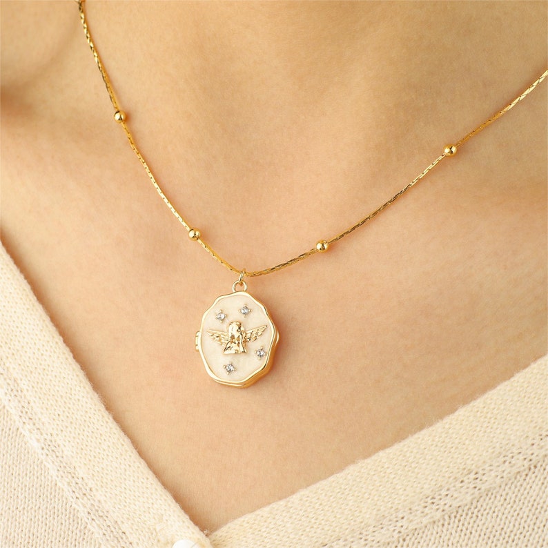 Collier médaillon ange personnalisé avec photo, collier médaillon vintage