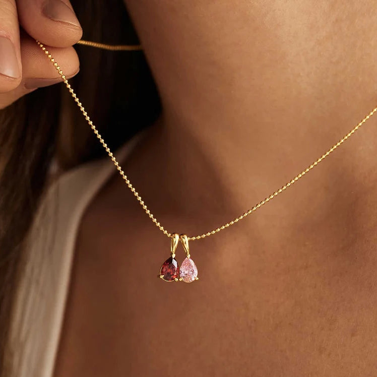 Custom Birthstone Necklace, 14K Gold Diamond Necklace