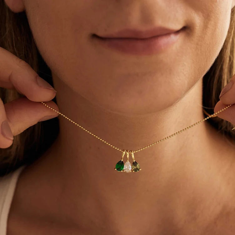 Custom Birthstone Necklace, 14K Gold Diamond Necklace