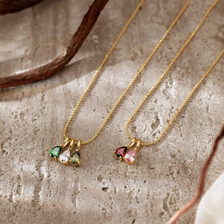 Custom Birthstone Necklace, 14K Gold Diamond Necklace