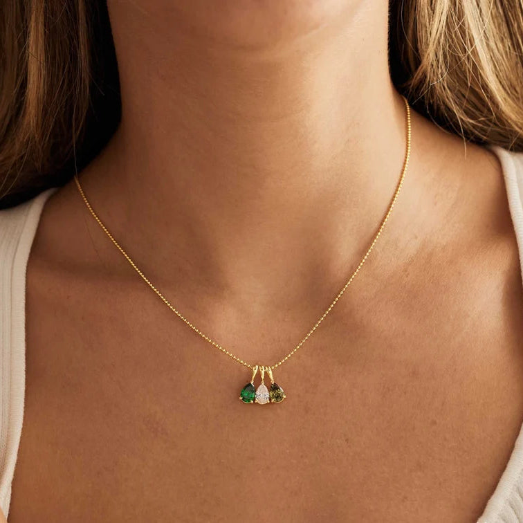 Custom Birthstone Necklace, 14K Gold Diamond Necklace