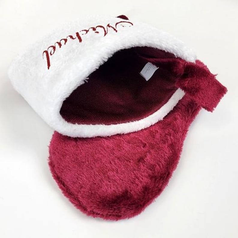 Embroidered Burgundy Plush Stocking