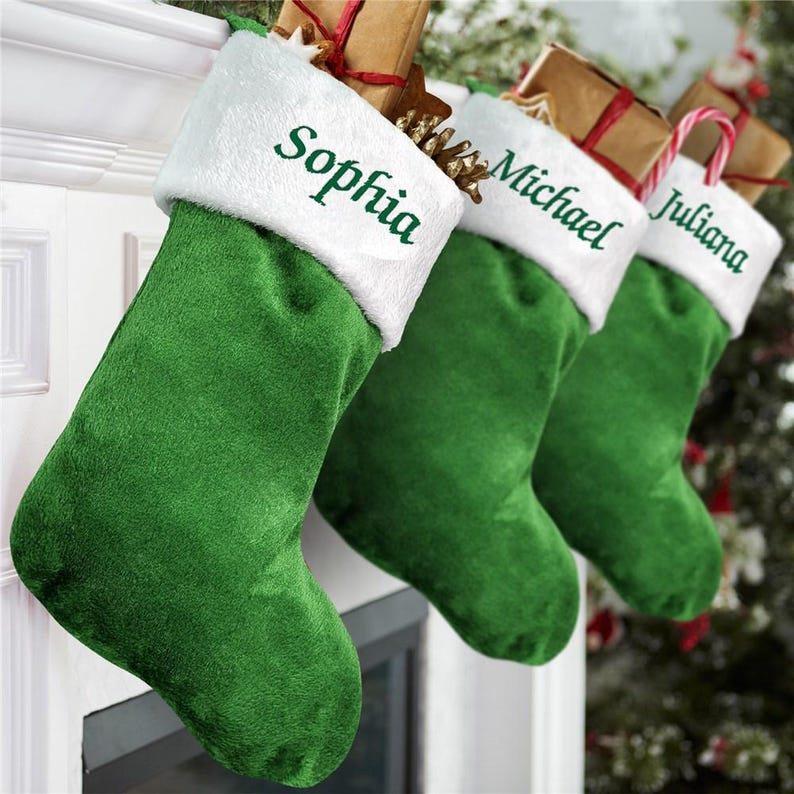 Embroidered Burgundy Plush Stocking
