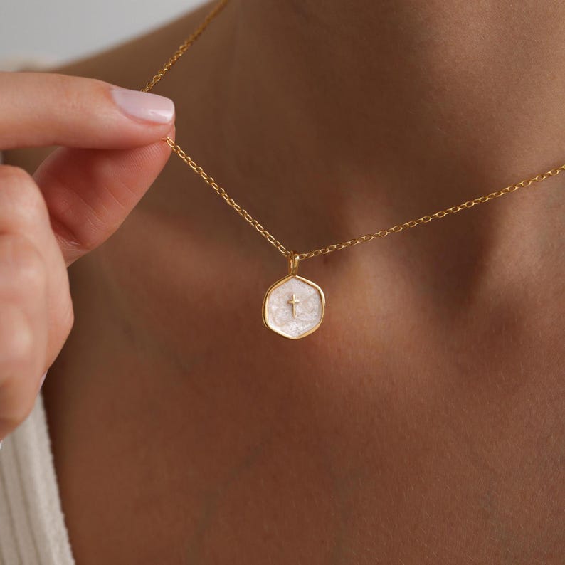 Gold Enamel Mini Cross Necklace, Tiny Cross Necklace