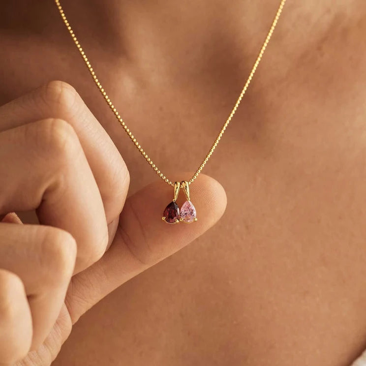 Custom Birthstone Necklace, 14K Gold Diamond Necklace