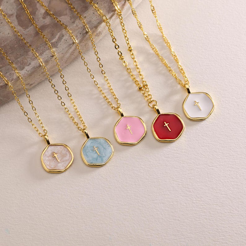 Gold Enamel Mini Cross Necklace, Tiny Cross Necklace