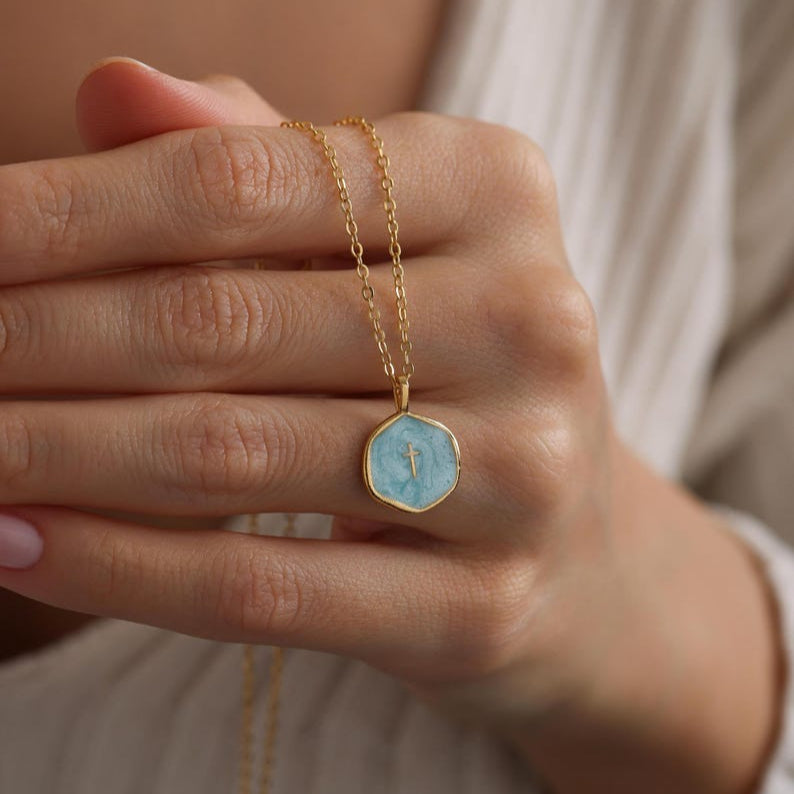 Gold Enamel Mini Cross Necklace, Tiny Cross Necklace