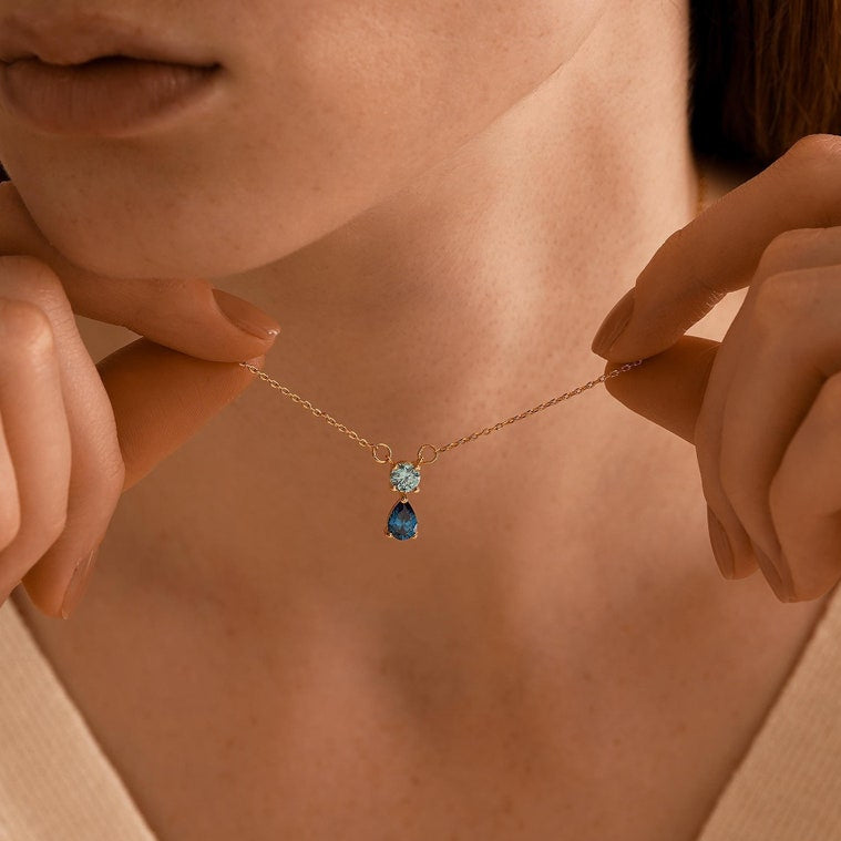 Two Birthstone Pendant Necklace