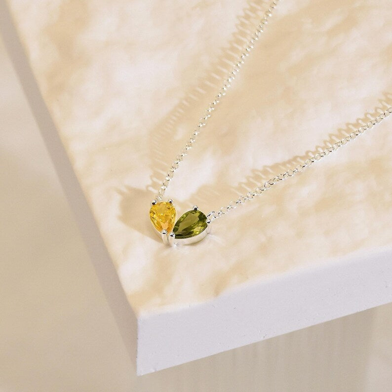 Custom Birthstone Necklace, Heart Birthstone Necklace