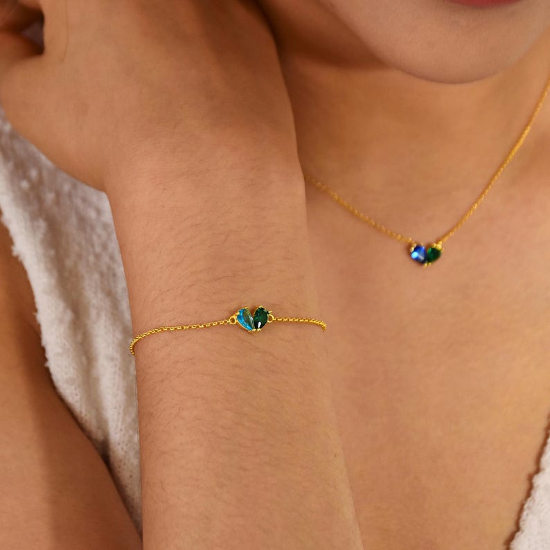Custom Birthstone Necklace, Heart Birthstone Necklace