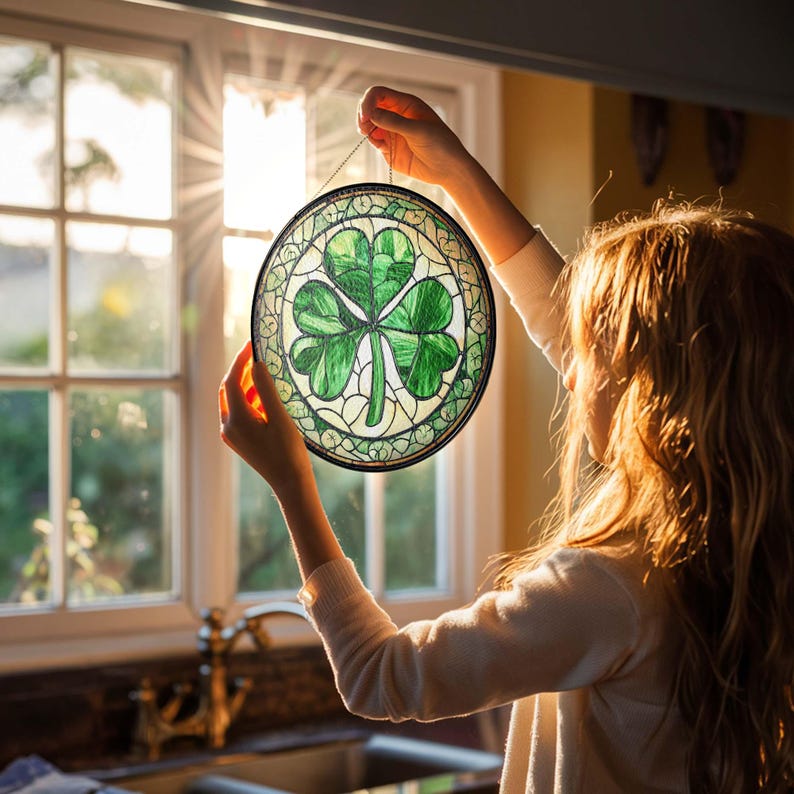 Shamrock Stained Glass Suncatcher, St. Patrick's Day Decoration