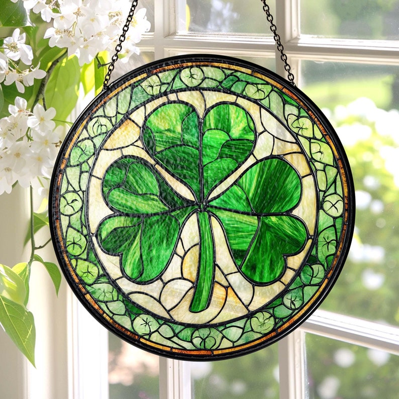 Shamrock Stained Glass Suncatcher, St. Patrick's Day Decoration