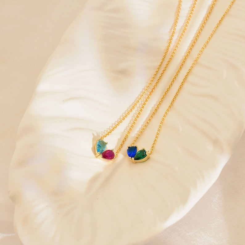 Custom Birthstone Necklace, Heart Birthstone Necklace